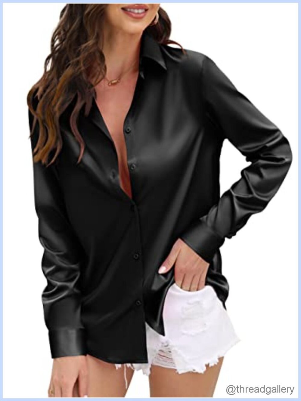 Women's Satin Silk Button Down Blouse Long Sleeve Work Shirt